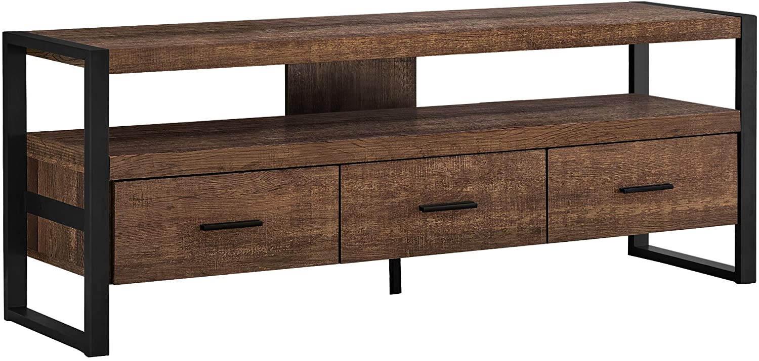 MEUBLE TV - 60"L / FAUX BOIS BRUN / 3 TIROIRS