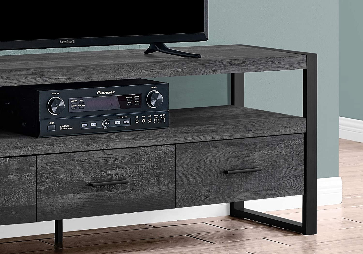 MEUBLE TV - 60"L / FAUX BOIS NOIR / 3 TIROIRS