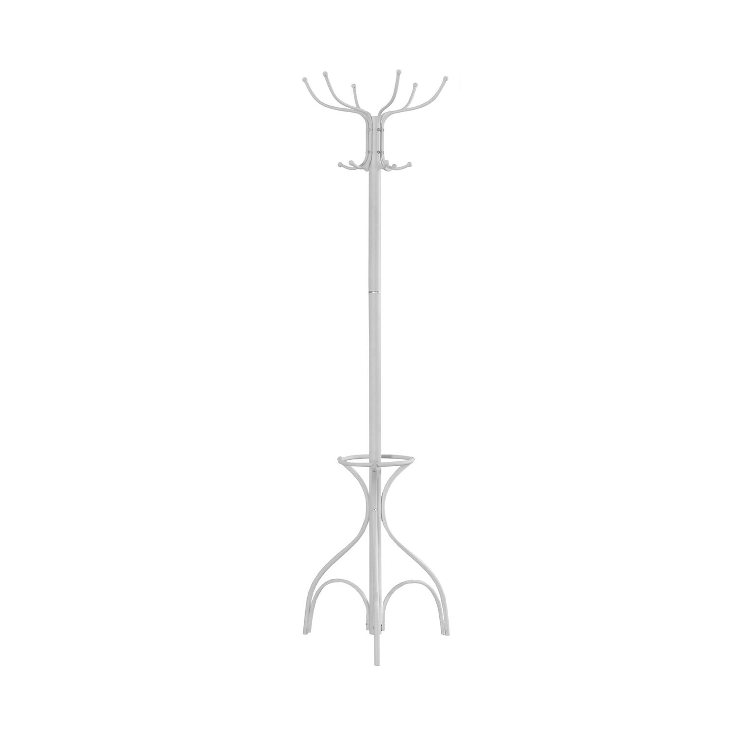 PORTE MANTEAU - 70"H / METAL BLANC AVEC PORTE PARAPLUIE 