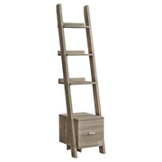 BIBLIOTHEQUE - 69"H / ETAGERE EN COIN TAUPE FONCE AVEC TIROIR 