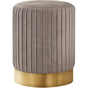 POUF - VELOURS MARRON CLAIR / PIETEMENT METAL DORÉ 