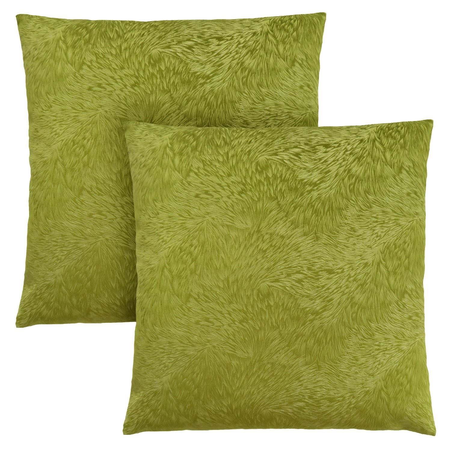 COUSSIN - 18"X 18" / VELOURS PLUME VERT LIME / 2PCS 