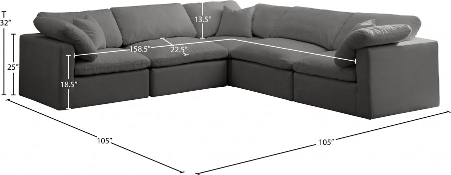 Plush Velvet Standard Modular Down Filled Cloud-Like Comfort Overstuffed Reversible Sectional