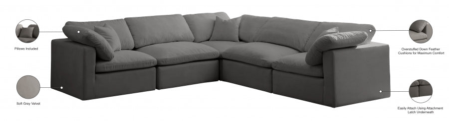 Plush Velvet Standard Modular Down Filled Cloud-Like Comfort Overstuffed Reversible Sectional