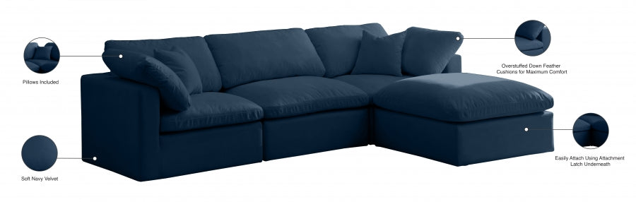 Sectionnel réversible rembourré en duvet modulaire standard en velours pelucheux confortable comme un nuage