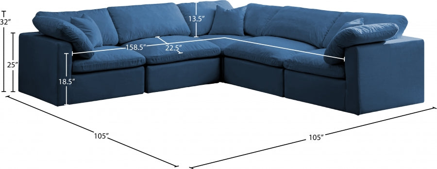 Plush Velvet Standard Modular Down Filled Cloud-Like Comfort Overstuffed Reversible Sectional