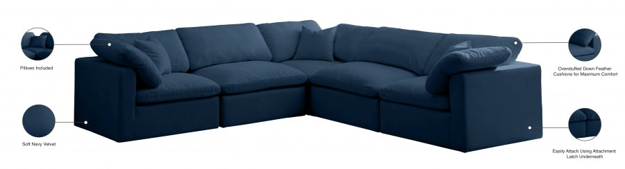 Plush Velvet Standard Modular Down Filled Cloud-Like Comfort Overstuffed Reversible Sectional