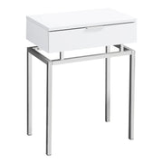 TABLE D'APPOINT - 24"H / BLANC BRILLANT / METAL CHROME