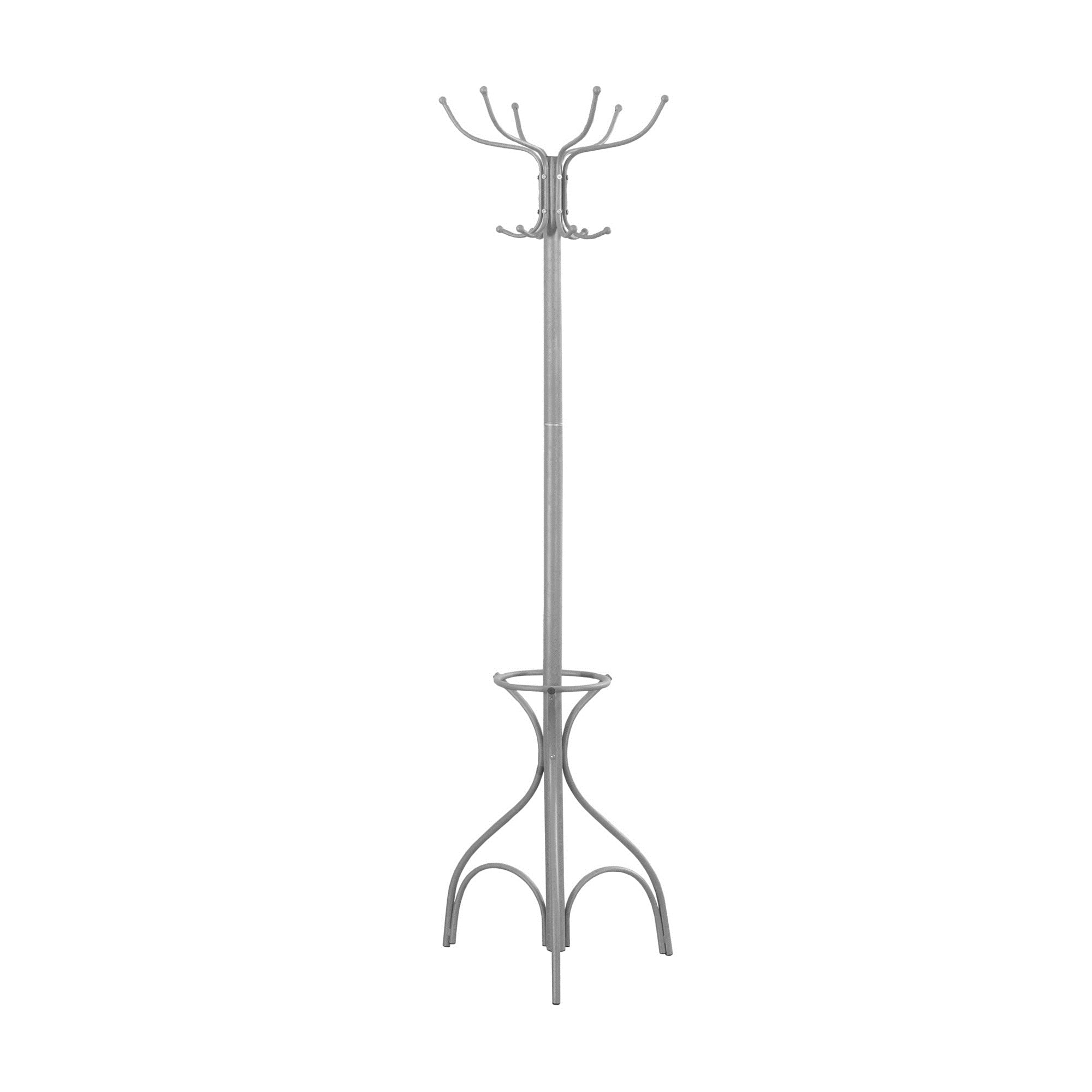 PORTE MANTEAU - 70"H / METAL ARGENT AVEC PORTE PARAPLUIE 