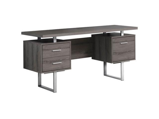 BUREAU D'ORDINATEUR - 60"L / TAUPE FONCE / METAL ARGENT 