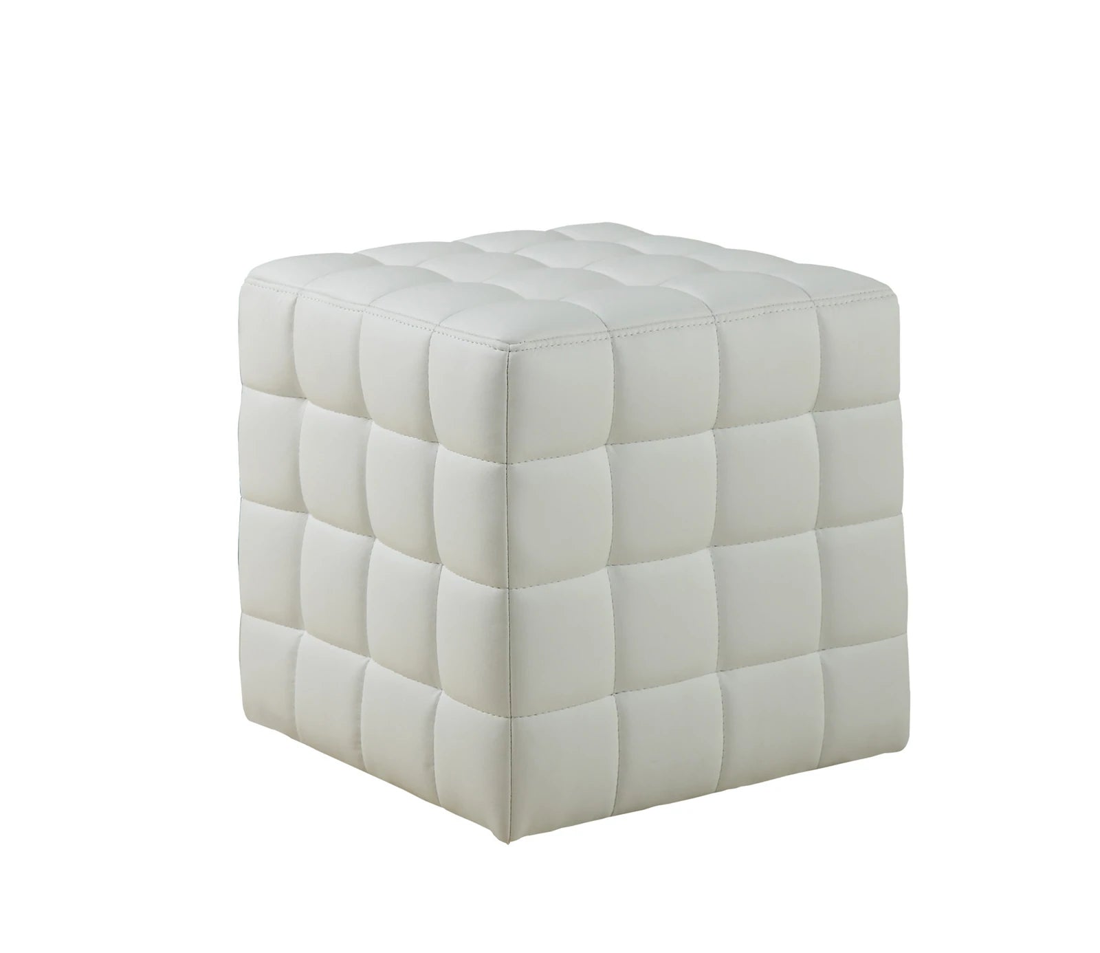 POUF - TISSU SIMILI-CUIR BLANC 