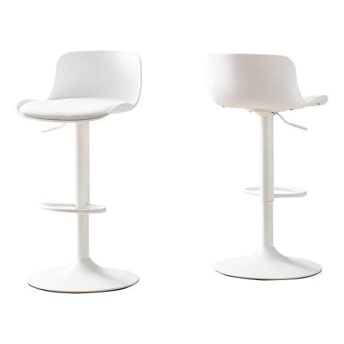 TABOURET DE BAR - 2PCS / BLANC / ÉLÉVATEUR HYDRAULIQUE EN MÉTAL BLANC