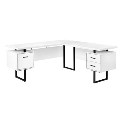 BUREAU D'ORDINATEUR - 70"L / BLANC / METAL NOIR / FACE G/D 