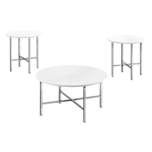 SET DE TABLE - SET 3PCS / BLANC BRILLANT / METAL CHROME 