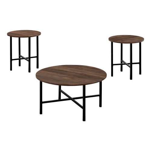 ENSEMBLE DE TABLE - ENSEMBLE DE 3PCS / BOIS DE RÉCUPÉRATION MARRON / MÉTAL NOIR 