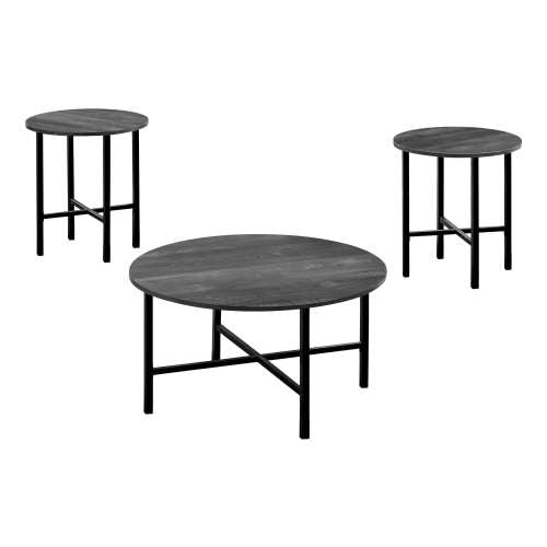 ENSEMBLE DE TABLE - ENSEMBLE DE 3PCS / BOIS RÉCUPÉRÉ NOIR / MÉTAL NOIR 