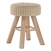 POUF - TRICOT BEIGE / PIEDS EN BOIS NATUREL 