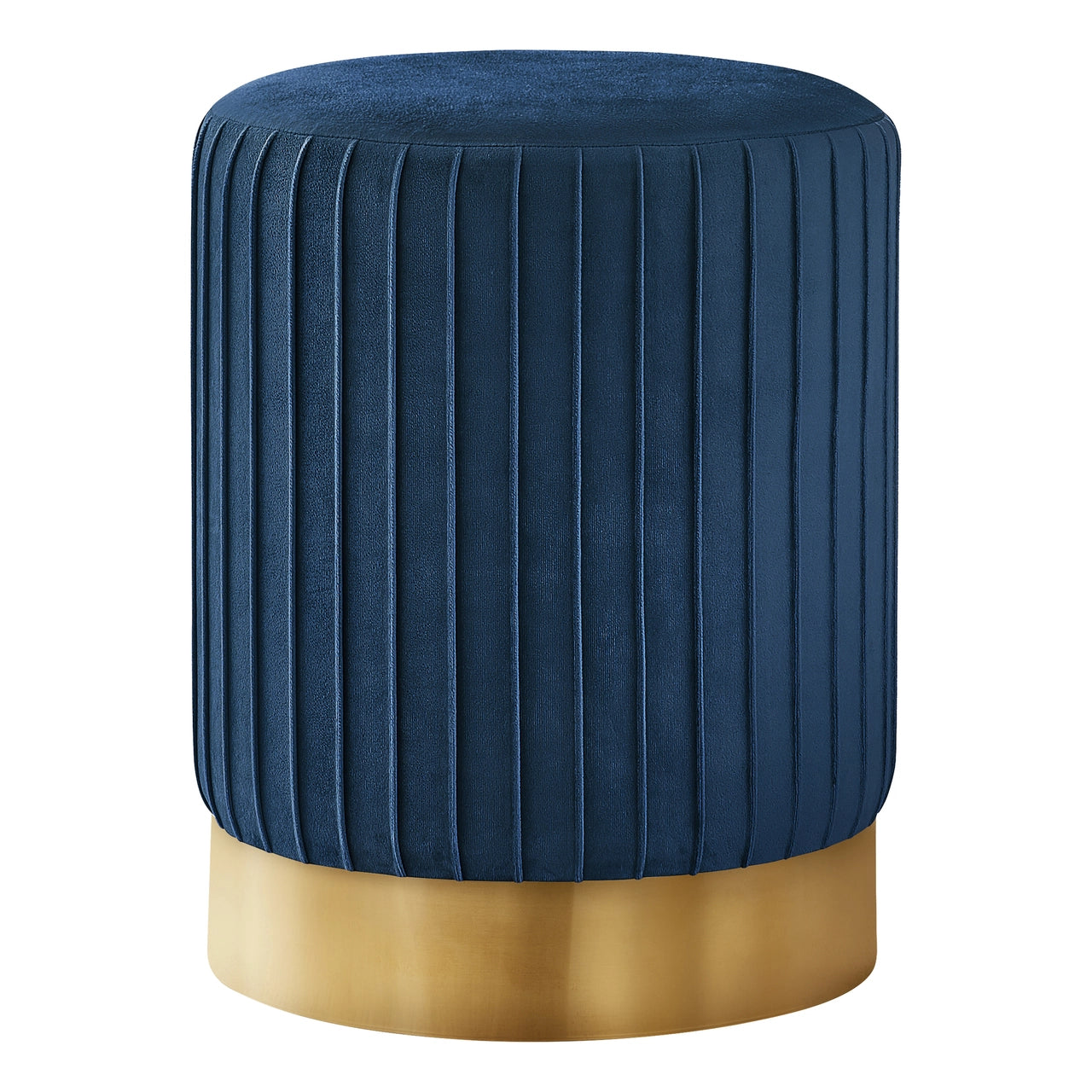 POUF - VELOURS BLEU / SOCLE MÉTAL DORÉ 