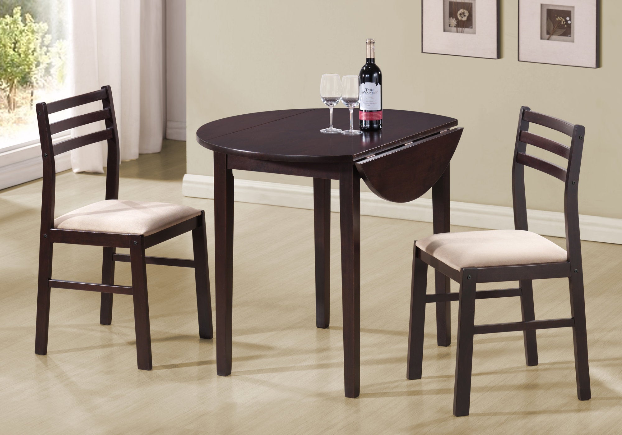 ENSEMBLE DE SALLE À MANGER - ENSEMBLE 3PCS / 36"DIA / ESPRESSO AVEC RABAT 