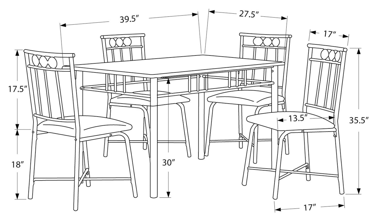 ENSEMBLE DE REPAS - ENSEMBLE 5PCS / METAL NOIR ET PLATEAU 