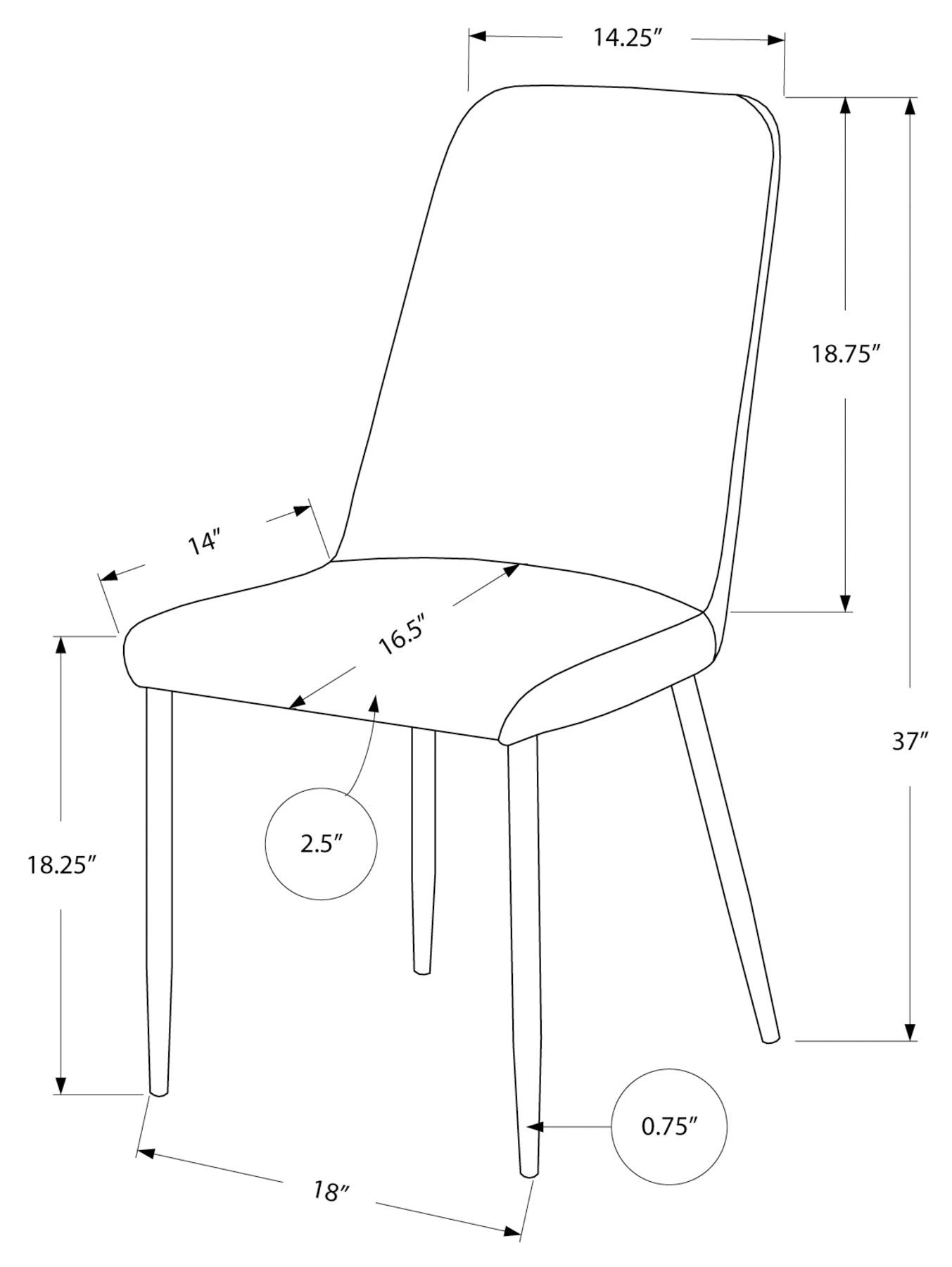 CHAISE DE SALLE A MANGER - 2PCS / 37"H / SIMILI-CUIR BLANC / CHROME 