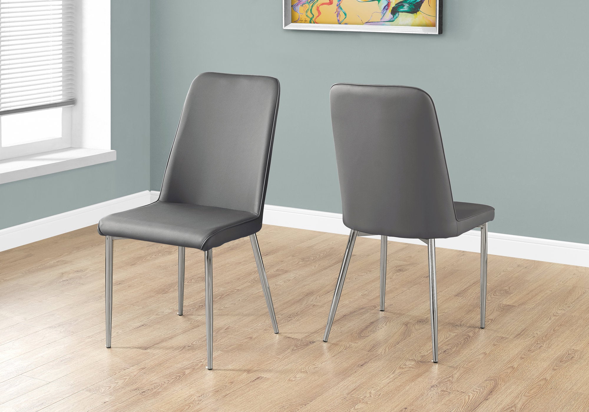 CHAISE DE SALLE A MANGER - 2PCS / 37"H / SIMILI-CUIR GRIS / CHROME 