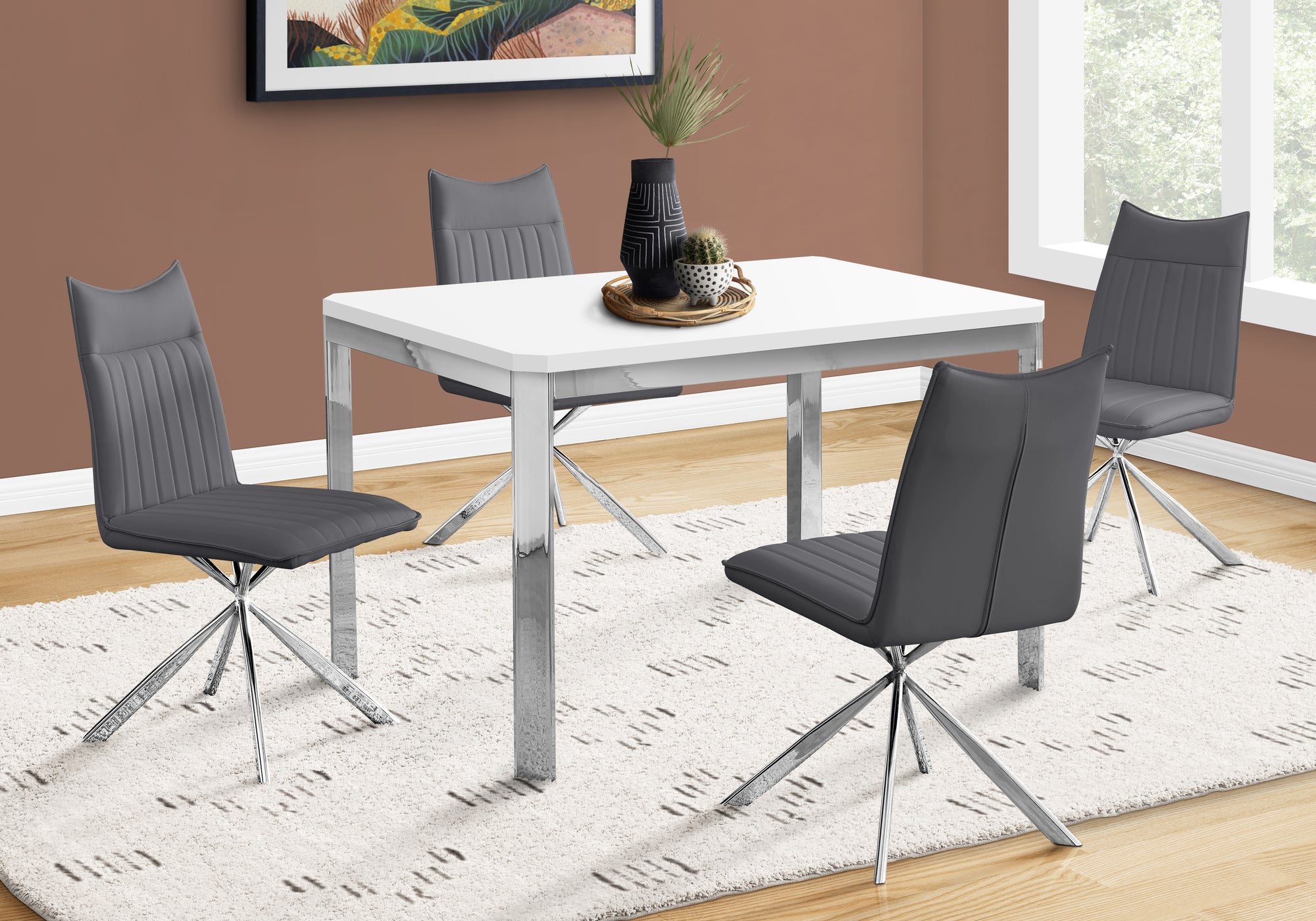 TABLE A MANGER - 32"X 48" / BLANC / METAL CHROME