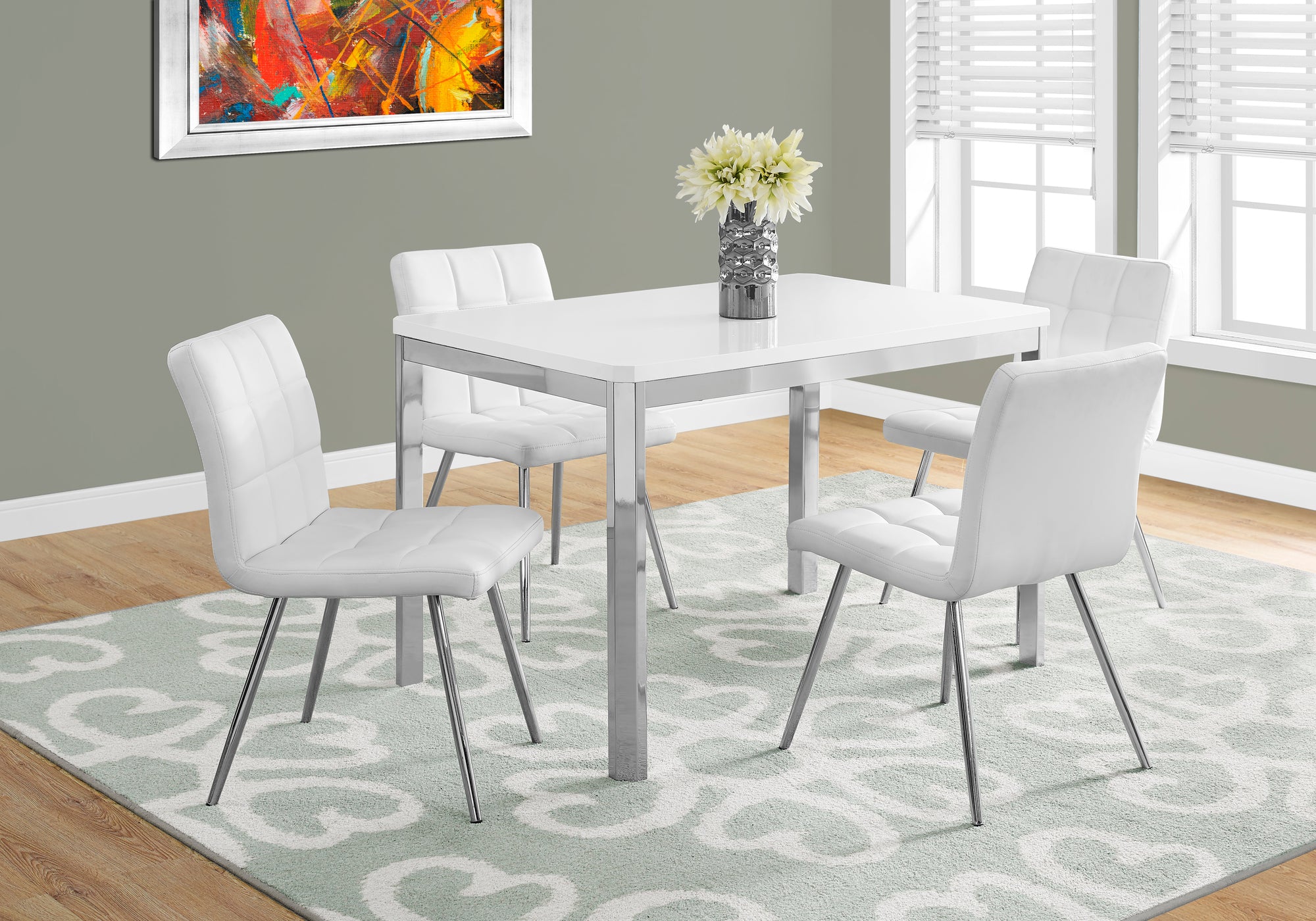 TABLE A MANGER - 32"X 48" / BLANC / METAL CHROME