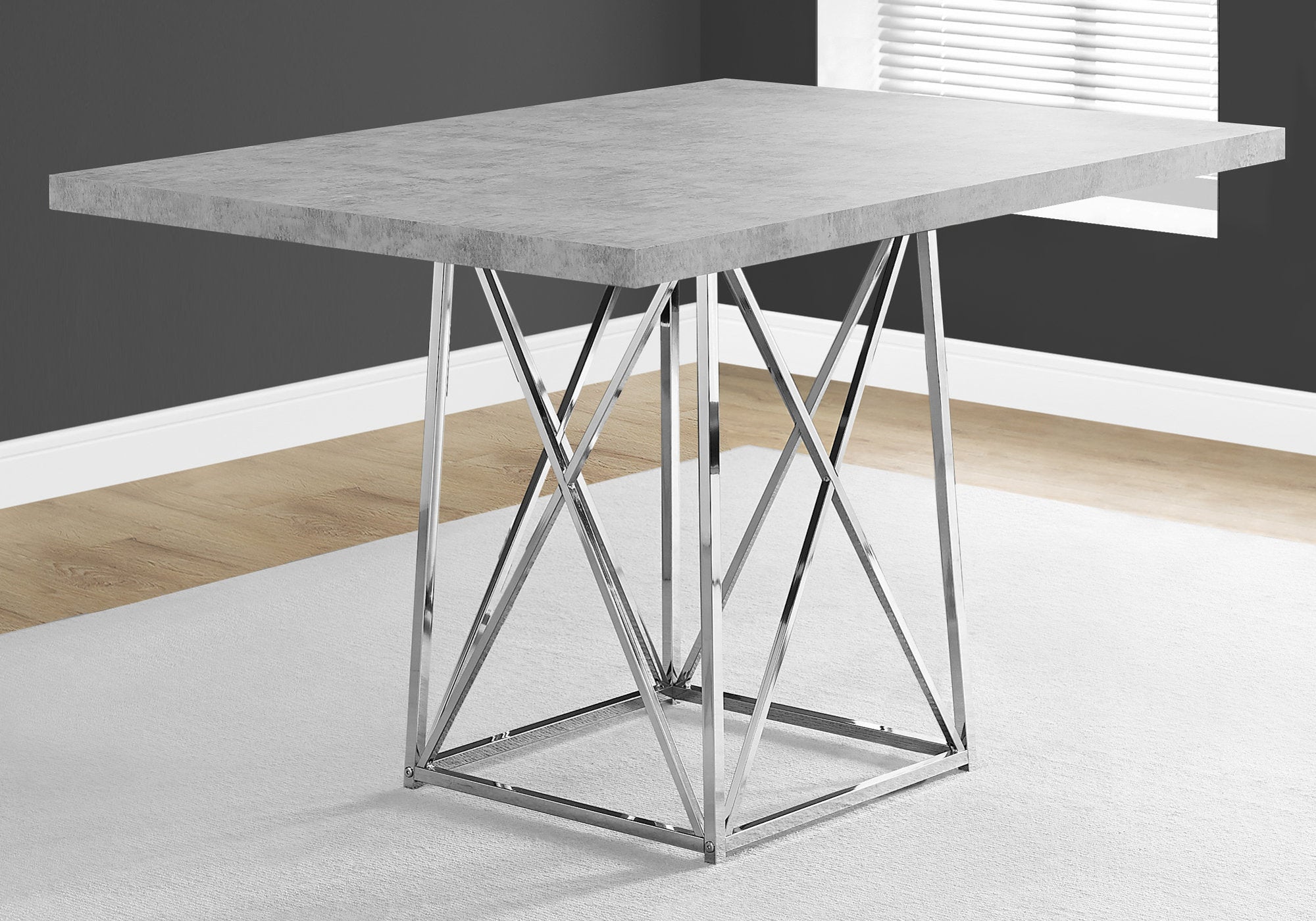 TABLE A MANGER - 36"X 48" / CIMENT GRIS / METAL CHROME 