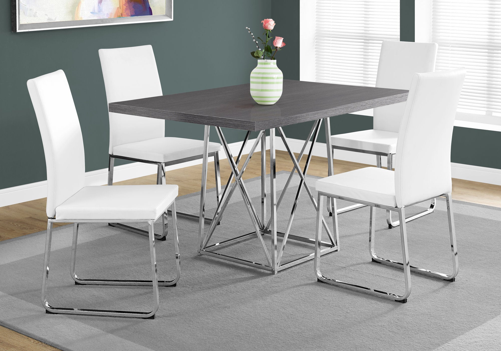 TABLE A MANGER - 36"X 48" / GRIS / METAL CHROME 