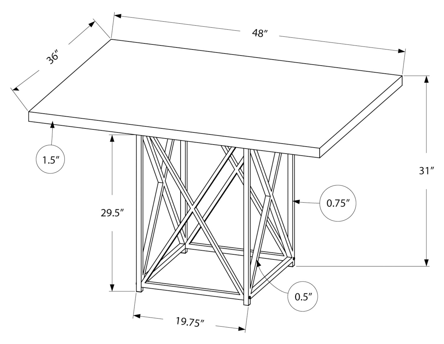 TABLE A MANGER - 36"X 48" / GRIS / METAL CHROME 