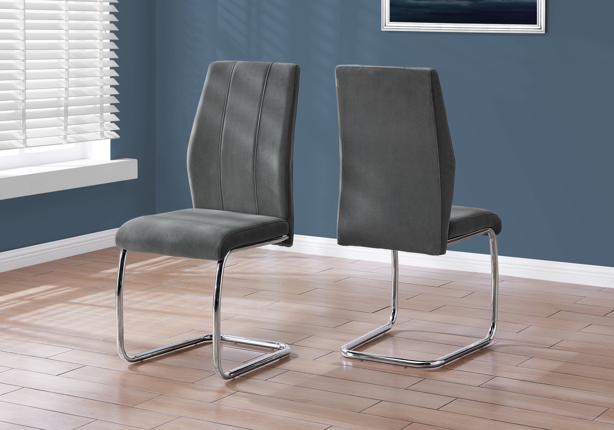 CHAISE DE SALLE A MANGER - 2PCS / 39"H / VELOURS GRIS FONCE / CHROME 