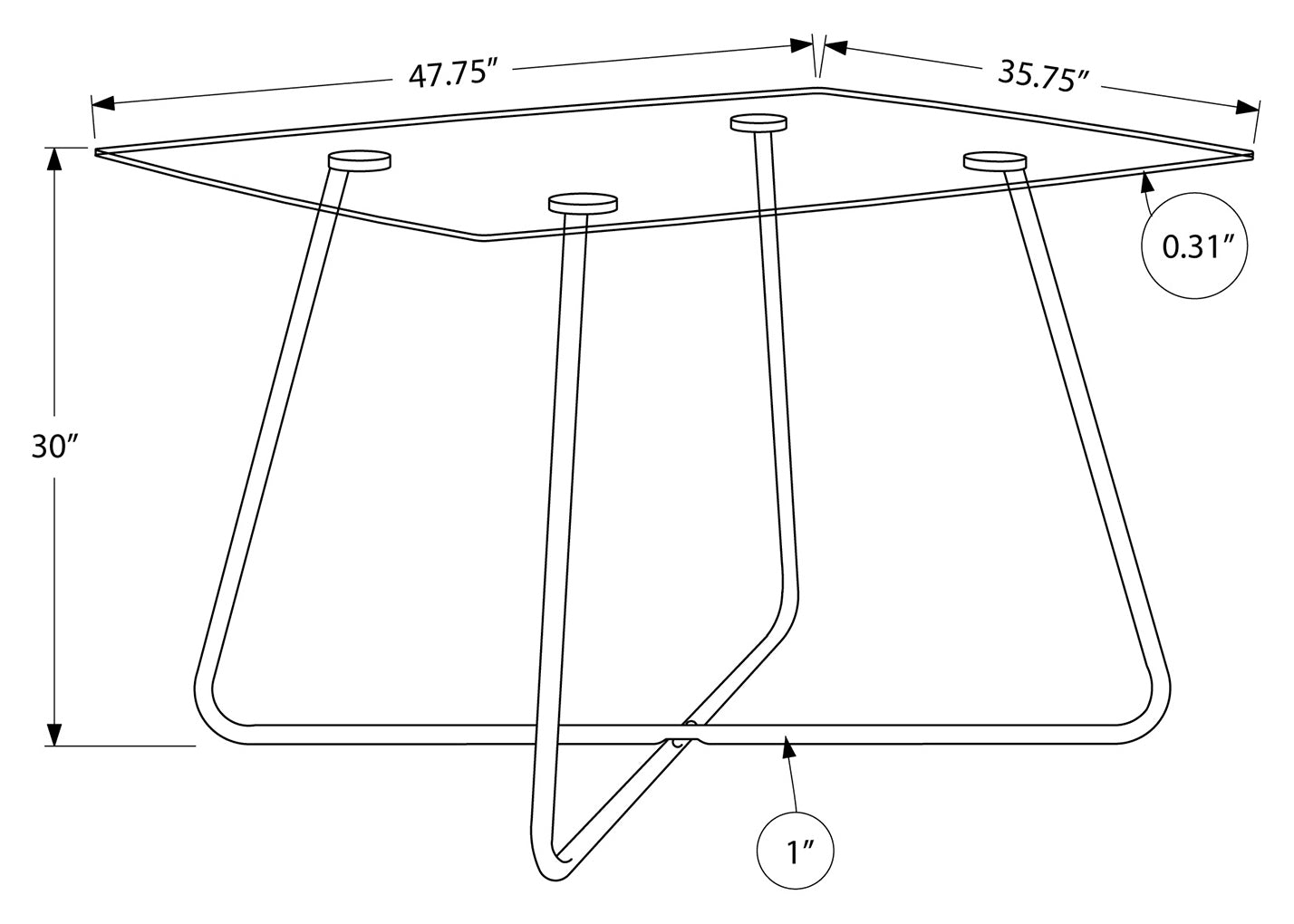 TABLE A MANGER - 36"X 48" / CHROME AVEC VERRE TREMPE 8MM 