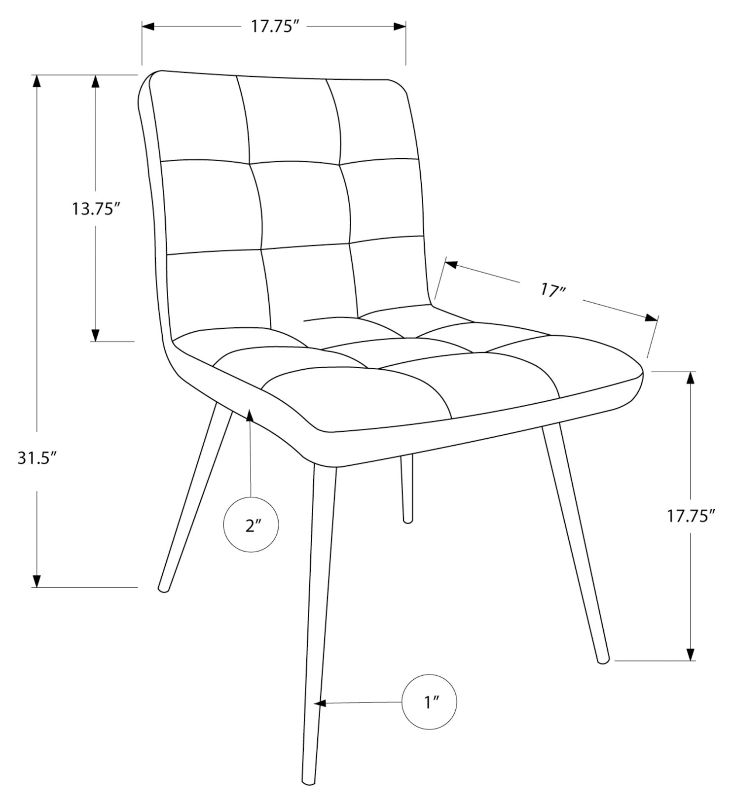 CHAISE DE SALLE A MANGER - 2PCS / 32"H / SIMILI-CUIR NOIR / CHROME 