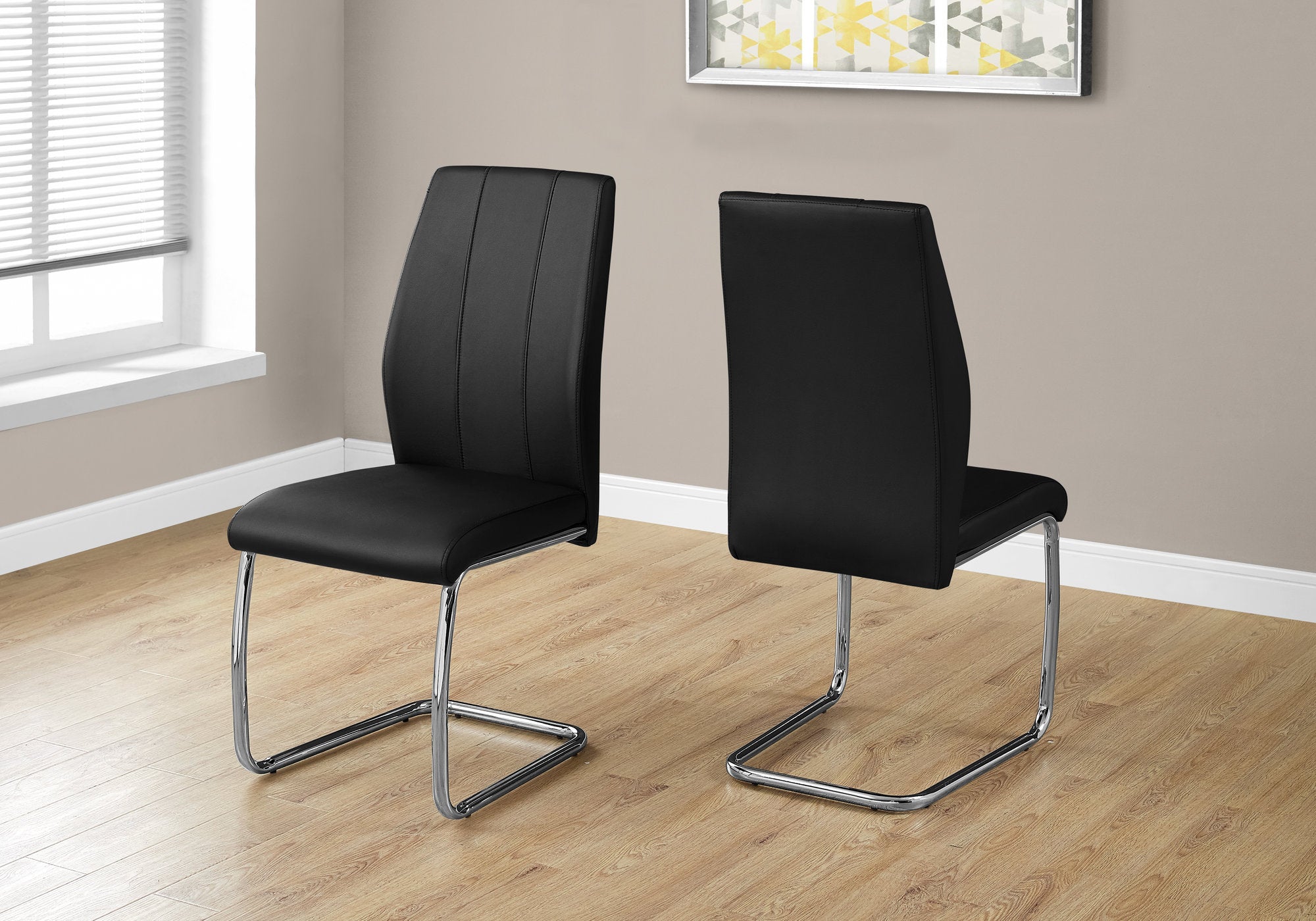 CHAISE DE SALLE A MANGER - 2PCS / 39"H / SIMILI-CUIR NOIR / CHROME 