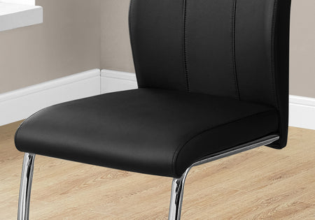 CHAISE DE SALLE A MANGER - 2PCS / 39"H / SIMILI-CUIR NOIR / CHROME