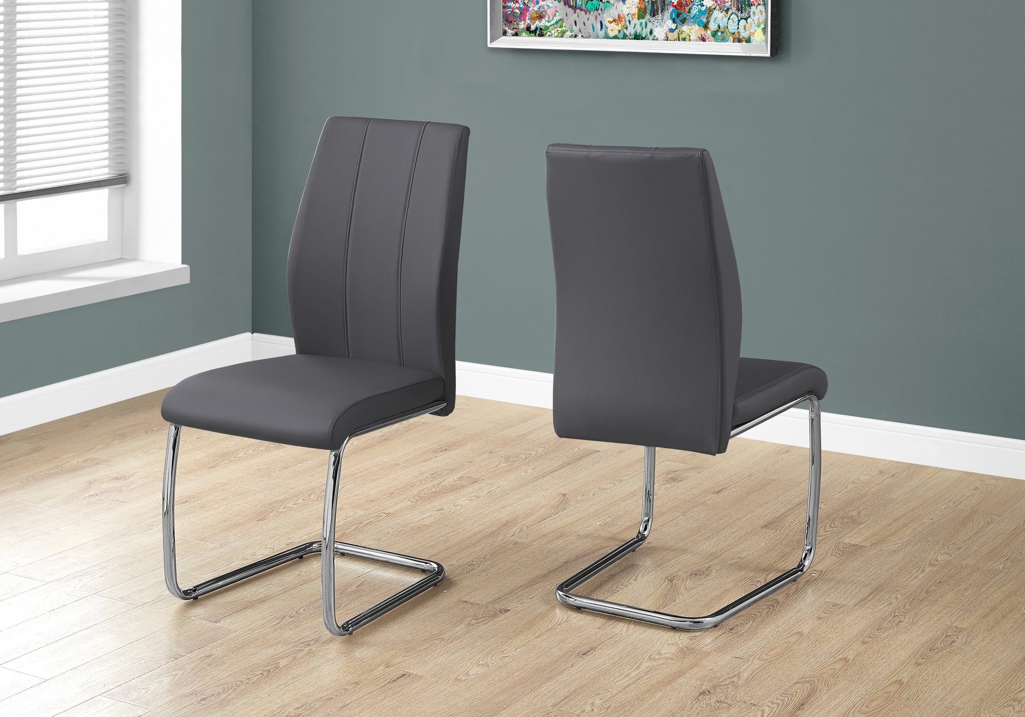 CHAISE DE SALLE A MANGER - 2PCS / 39"H / SIMILI-CUIR GRIS / CHROME 