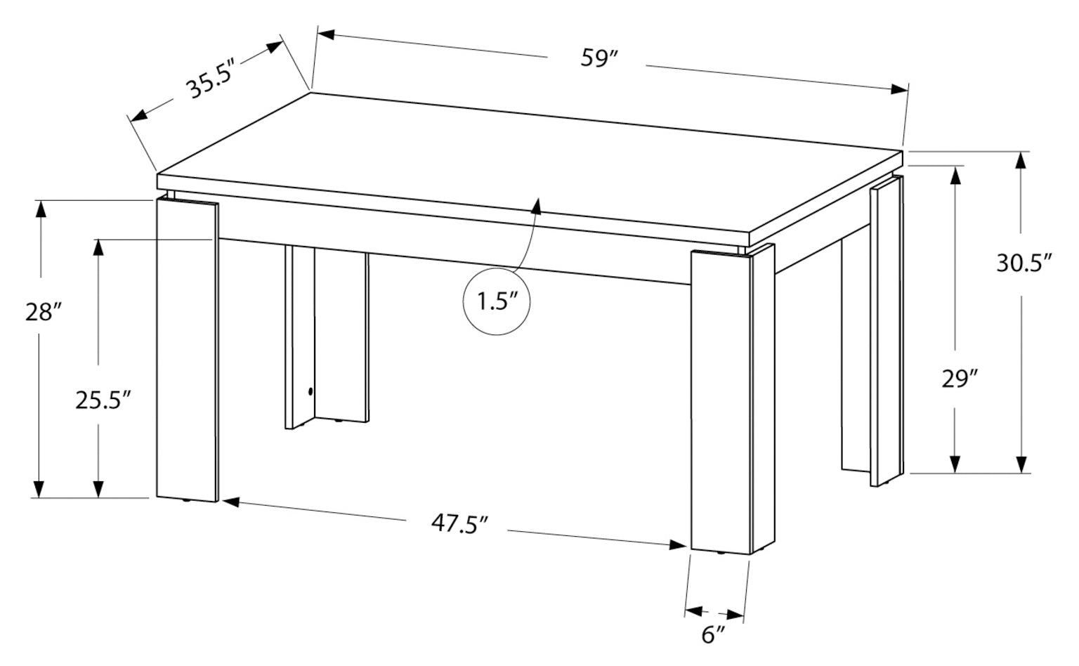 TABLE A MANGER - 36"X 60" / SIMILI BOIS GRIS 