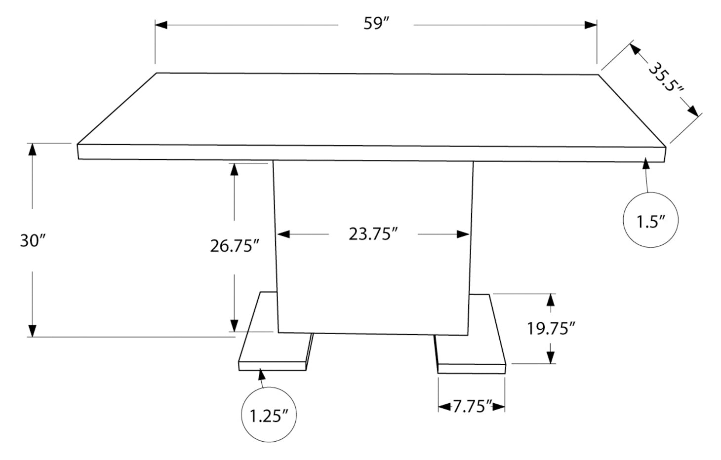 TABLE A MANGER - 35"X 60" / BLANC LUSTRÉ 