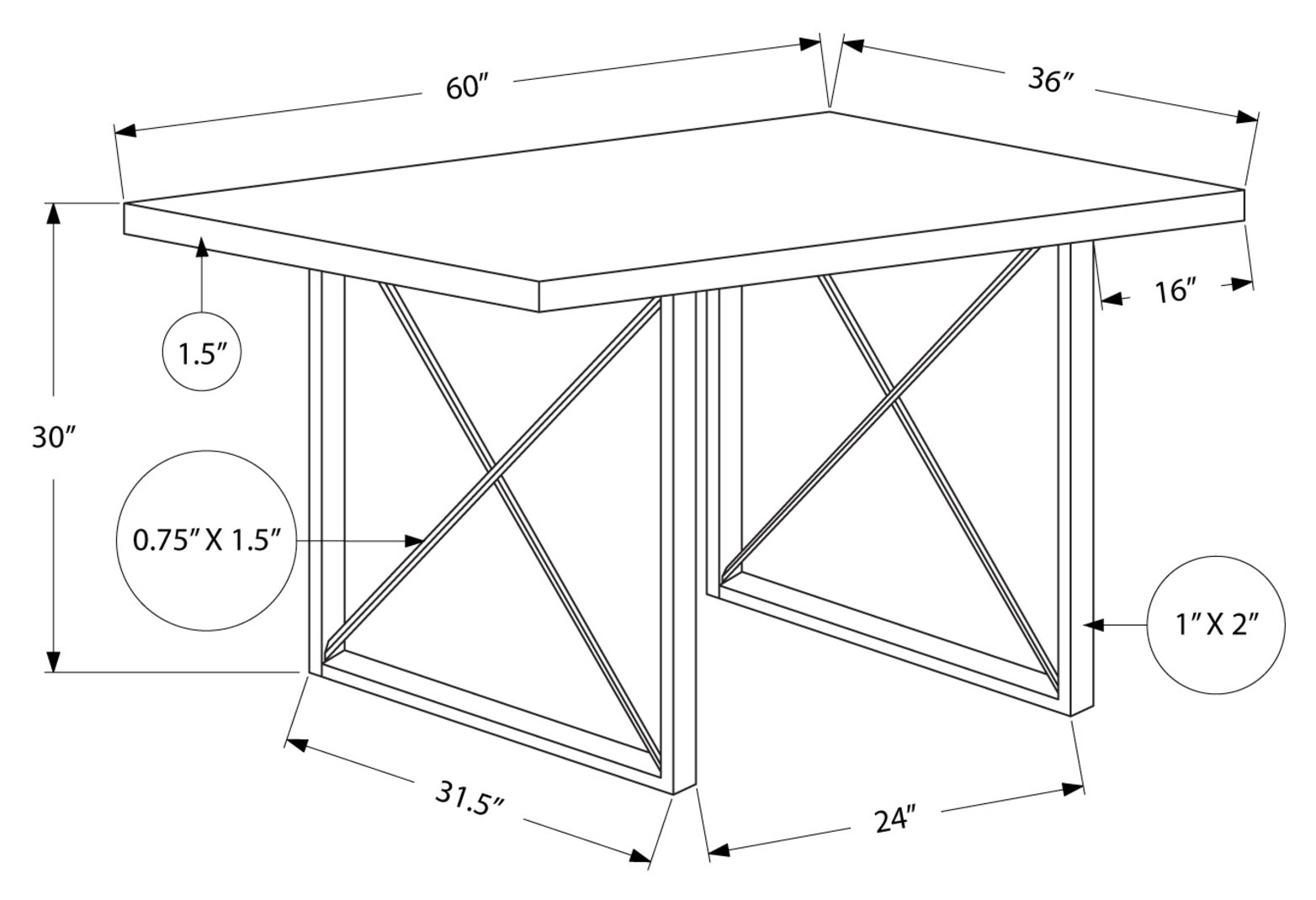TABLE A MANGER - 36"X 60" / BLANC / METAL BLANC 