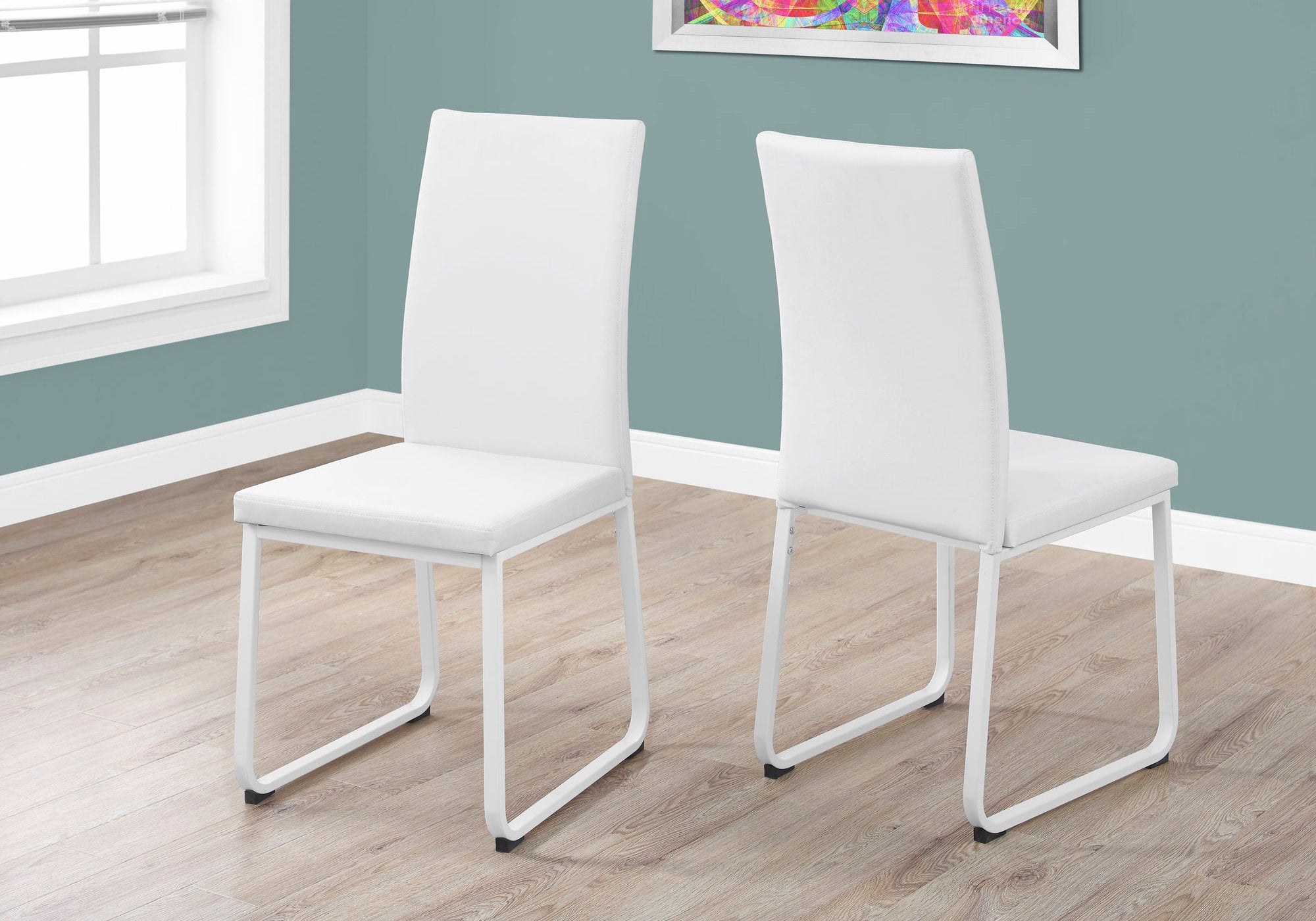 CHAISE DE SALLE A MANGER - 2PCS / 38"H / SIMILI-CUIR BLANC / BLANC 