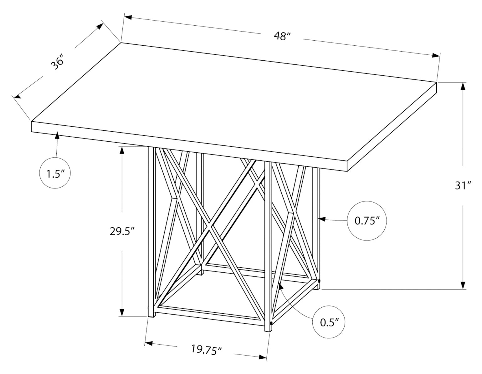 TABLE A MANGER - 36"X 48" / ASPECT BOIS BRUN/NOIR 