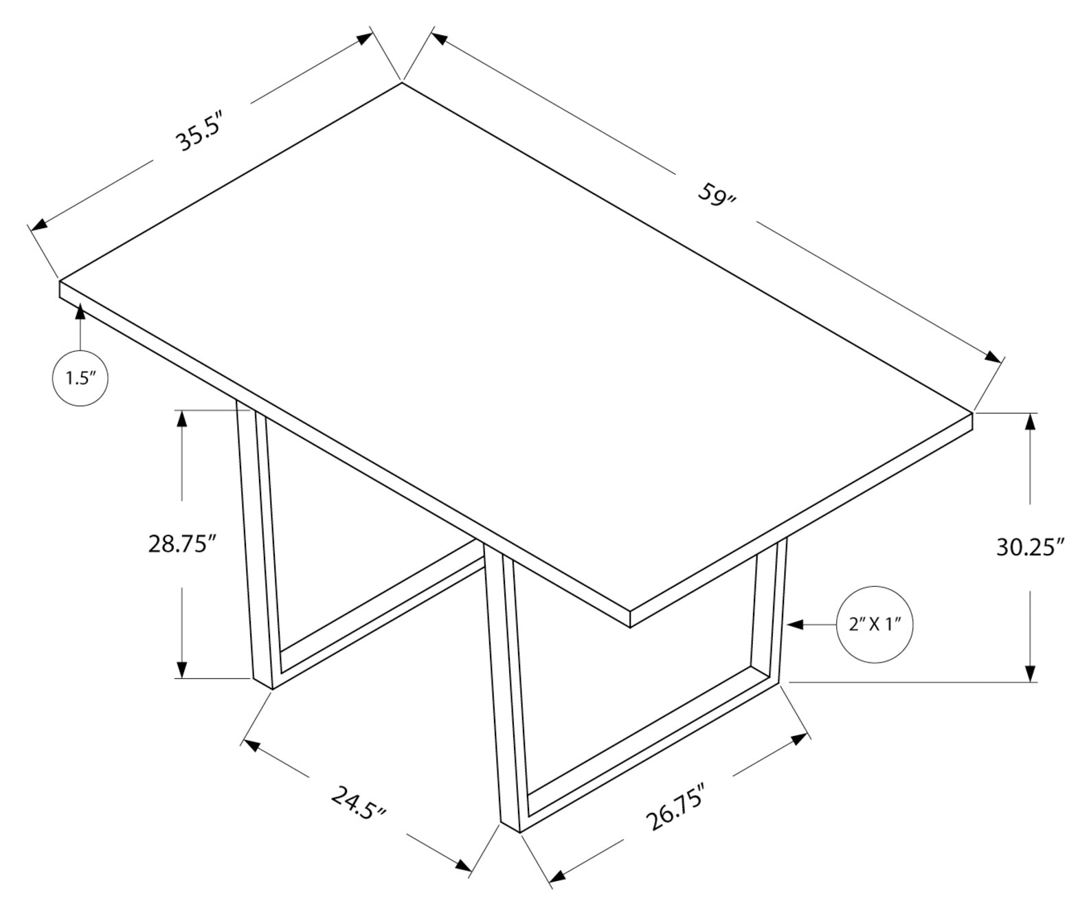 TABLE A MANGER - 36"X 60" / GRIS / METAL CHROME 