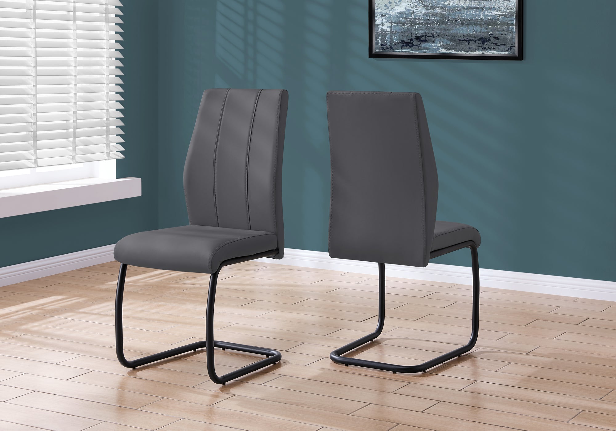 CHAISE DE SALLE A MANGER - 2PCS / 39"H / SIMILI-CUIR GRIS / METAL 