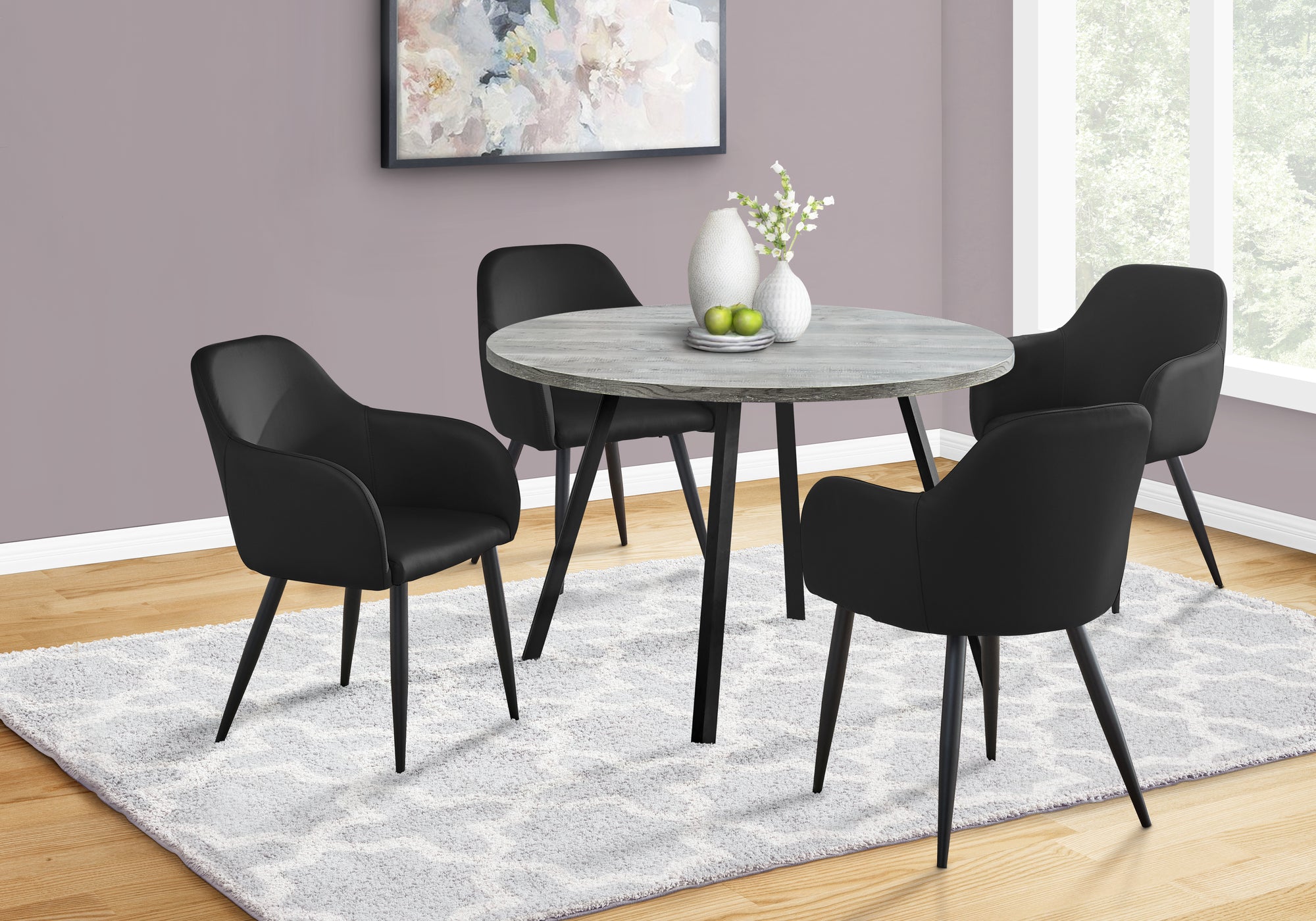 TABLE DE SALLE À MANGER - 48"DIA/ BOIS RÉCUPÉRÉ GRIS / MÉTAL NOIR 