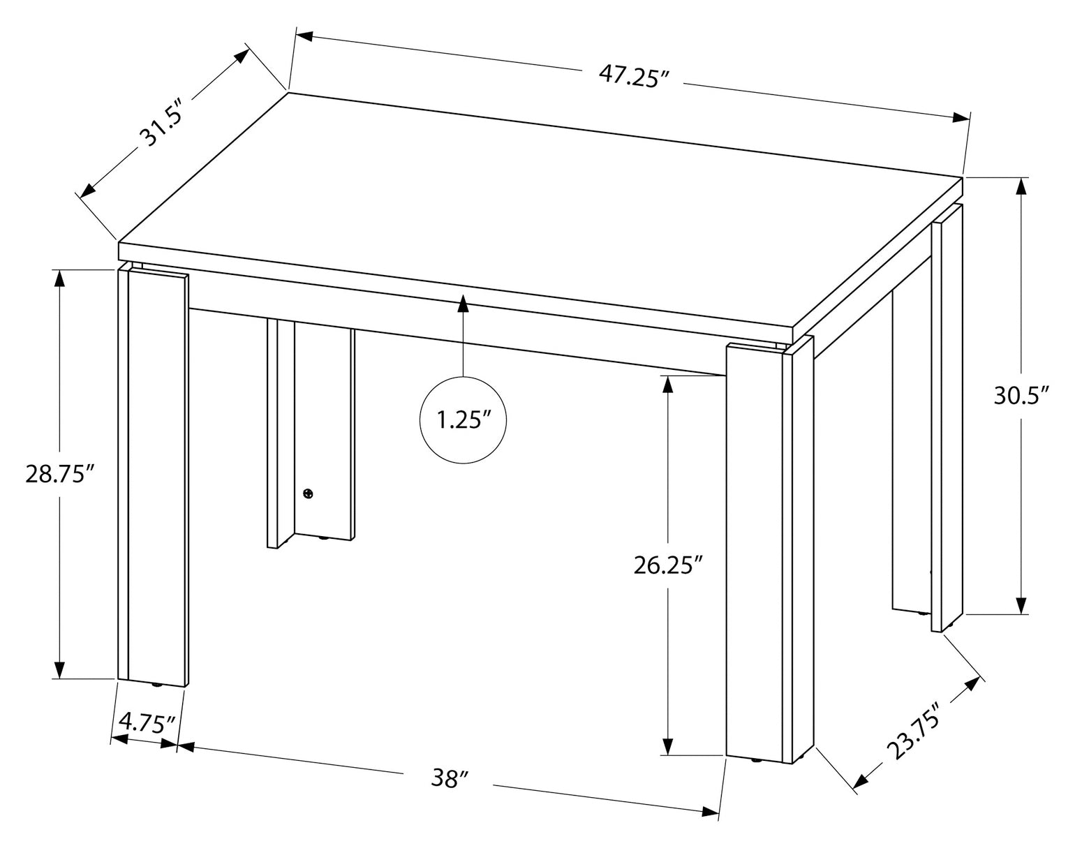 Table à manger rectangulaire, 48", couleur grise, contemporaine, moderne