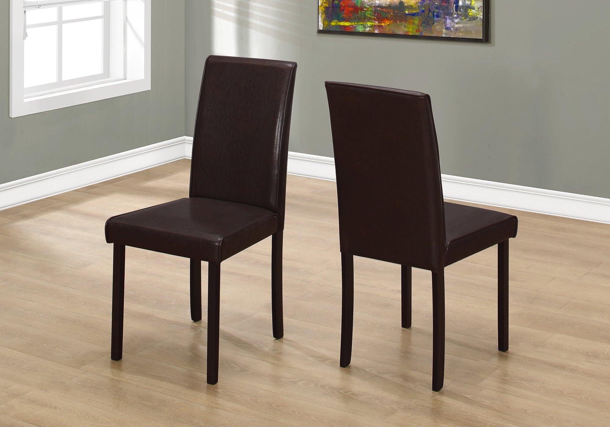 CHAISE DE SALLE À MANGER - 2PCS / 36"H SIMILI-CUIR BRUN FONCÉ 