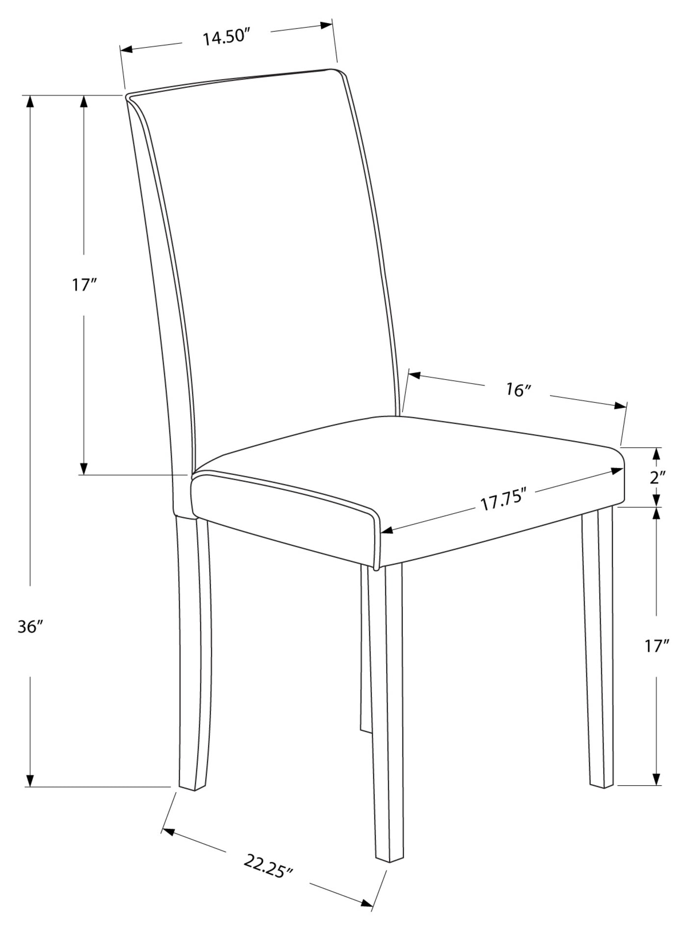 CHAISE DE SALLE À MANGER - 2PCS / 36"H SIMILI-CUIR BRUN FONCÉ 