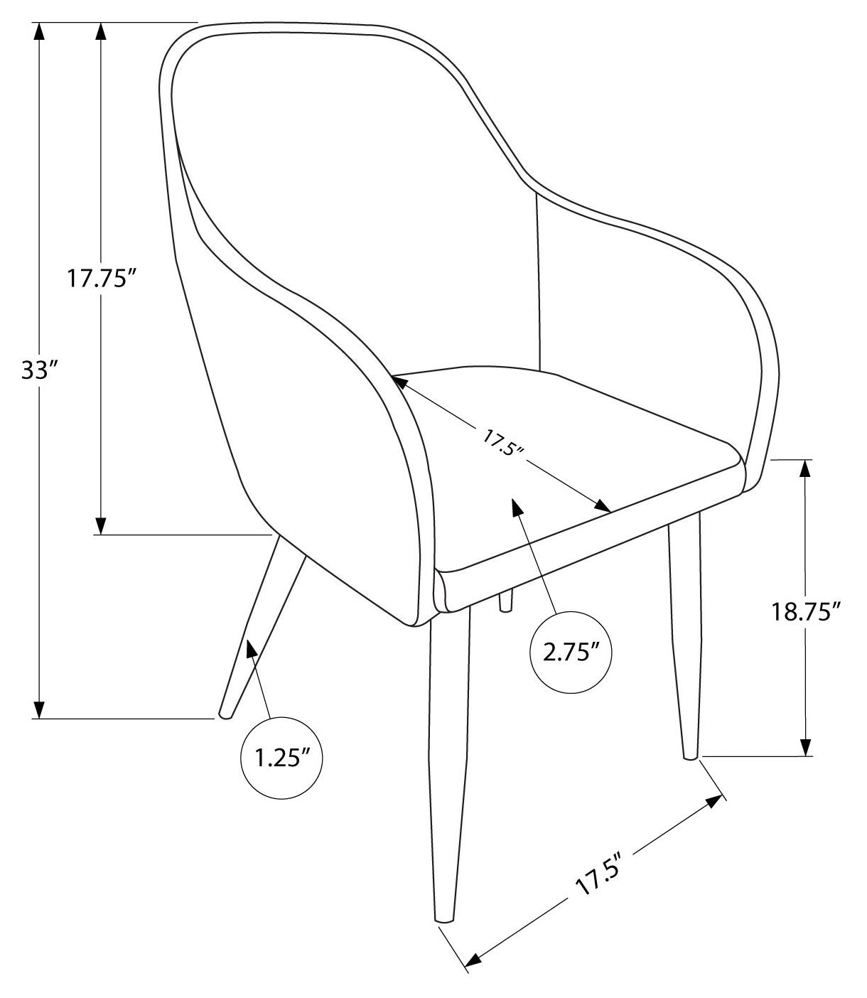 CHAISE DE SALLE A MANGER - 2PCS / 33"H / SIMILI-CUIR NOIR / CHROME 