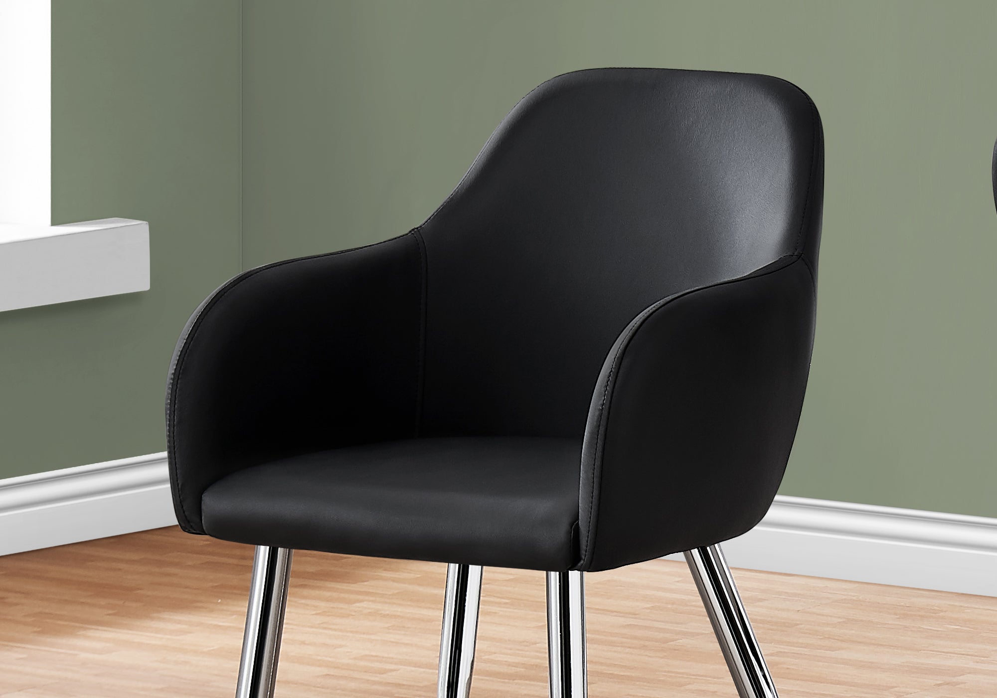CHAISE DE SALLE A MANGER - 2PCS / 33"H / SIMILI-CUIR NOIR / CHROME 